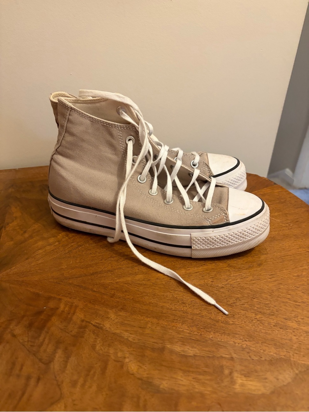 High-Top Canvas Sneakers in Light Beige - Neutral Casual Style